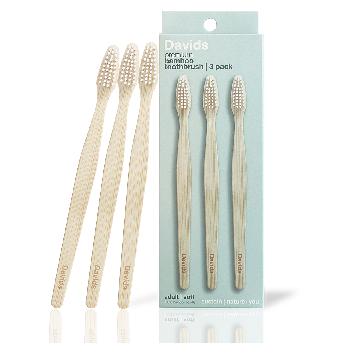 Davids premium bambutandborste för vuxna mjuk 3-pack — hållbart alternativ till plastborste